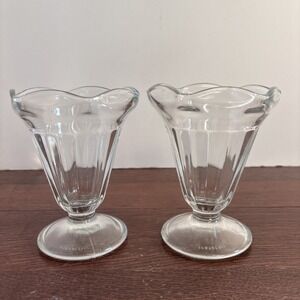 Vintage 5" Tulip Heavy Glass Ice Cream Sundae Parfait Dessert Cups Set of 2